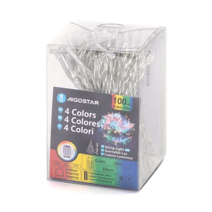 Aigostar - Fio de Luz LED de Natal 100xLED/3xAA 10,3m multicolor