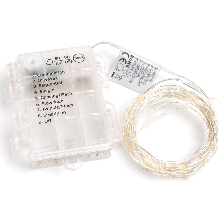 Aigostar - Guirlanda de Natal LED para Exterior 150xLED/8 funções 3xAA 15,3m IP44 branco quente