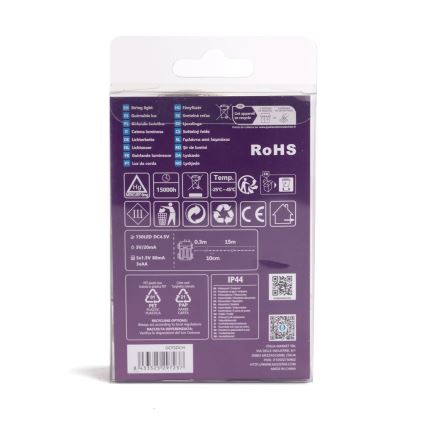 Aigostar - Guirlanda de Natal LED para Exterior 150xLED/8 funções 3xAA 15,3m IP44 branco quente