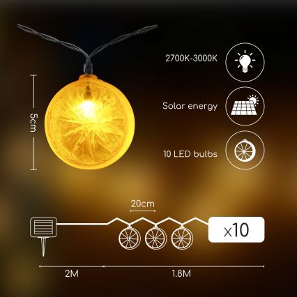 Aigostar - Fio de luz solar LED 10xLED/3,8m IP44 600 mAh branco quente
