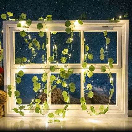 Aigostar - Fio de Luz Solar LED 50xLED/7m IP65 300 mAh branco quente eucalipto