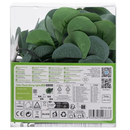 Aigostar - Fio de Luz Solar LED 50xLED/7m IP65 300 mAh branco quente eucalipto