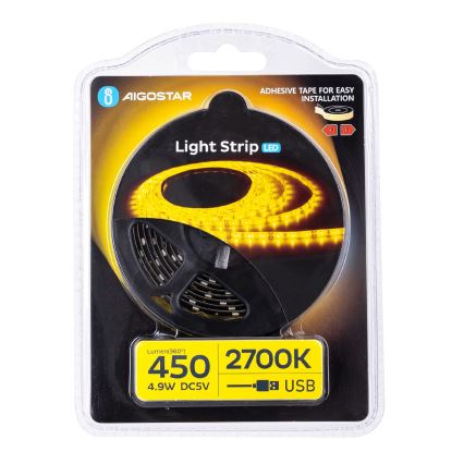 Aigostar - Fita LED 2m LED/4,9W/5V 2700K IP65 preta