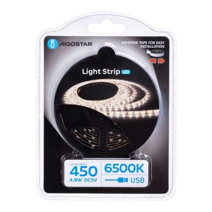 Aigostar - Fita LED 2m LED/4,9W/5V 6500K IP65 preto