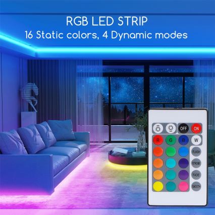 Aigostar - Fita LED RGB regulável 5m LED/24W/12/230V IP65 + comando remoto