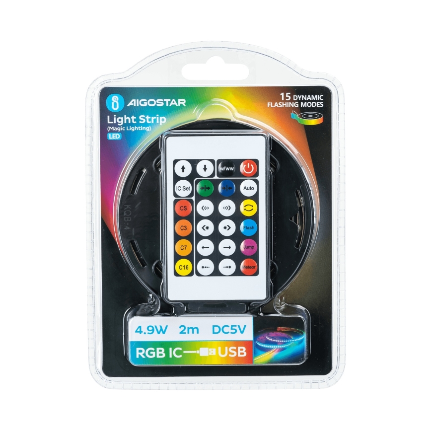 Aigostar - Fita LED RGBIC Regulável 2m LED/4,9W/5V + controlo remoto