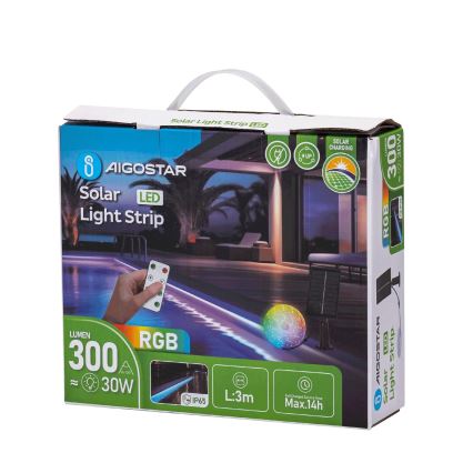 Aigostar - Fita solar LED RGB dimerizável LED/1,6W/3,2V 3+2m IP65 1800 mAh + controlo remoto