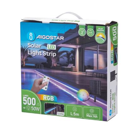 Aigostar -  Fita solar LED RGB regulável LED/5W/3,2V 5+2m IP65 4000 mAh + comando