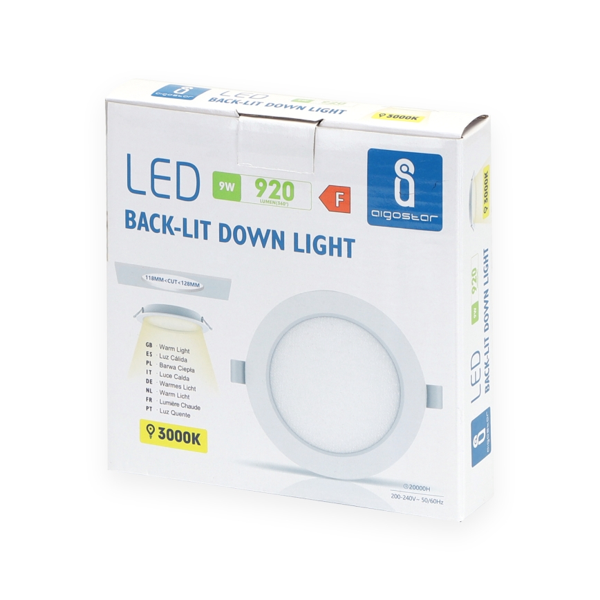 Aigostar - Foco de encastrar LED LED/9W/230V 3000K diâmetro 11,8 cm branco