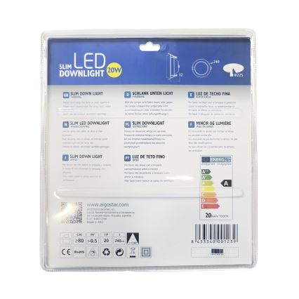 Aigostar - Foco de encastrar LED ULTRATHIN LED/20W/230V 3000K cromado mate