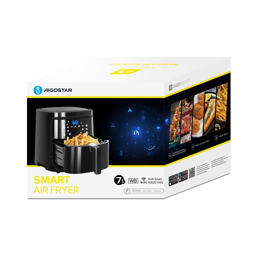 Aigostar - Fritadeira inteligente de ar quente 7l 1900W/230V/60min Wi-Fi