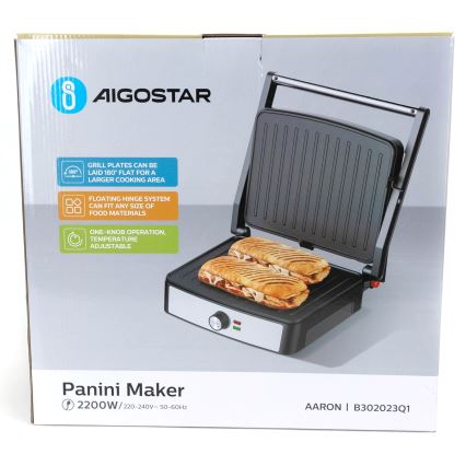 Aigostar - Grelhador de contacto 2200W/230V preto/inox