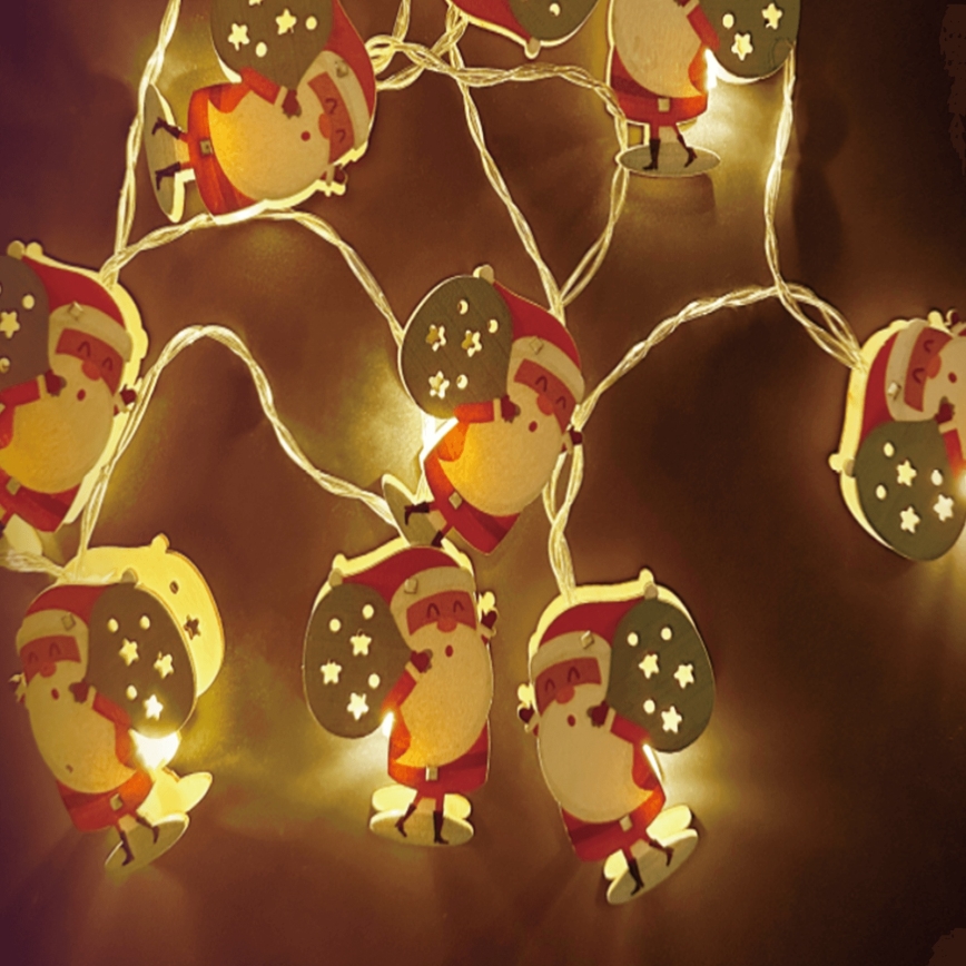 Aigostar - Guirlanda de LED 10 LEDs/3xAA 1,5m branco quente Papai Noel