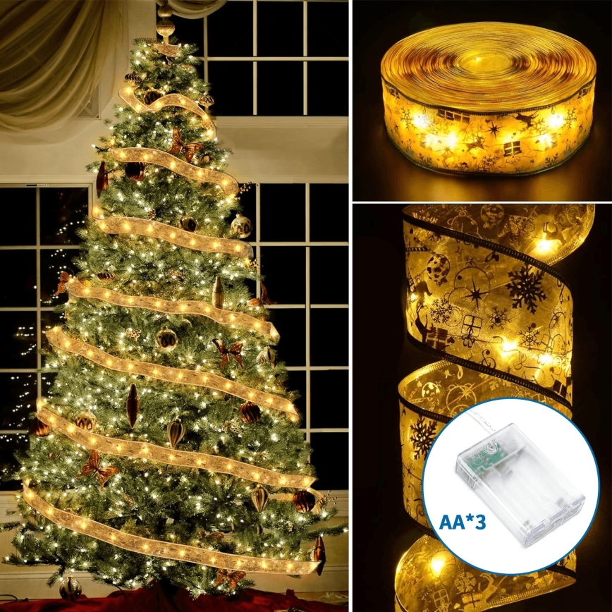 Aigostar - Cordão de luzes LED 100xLED/3xAA 10 m branco quente dourado