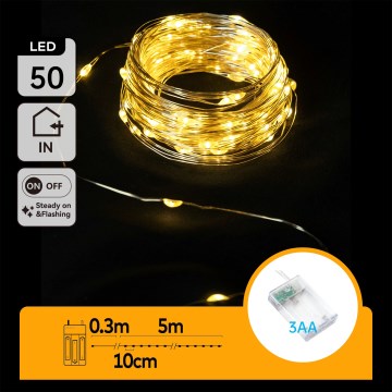 Aigostar - Guirlanda de luzes LED para Natal 50xLED/3xAA 5,3m brancas quentes