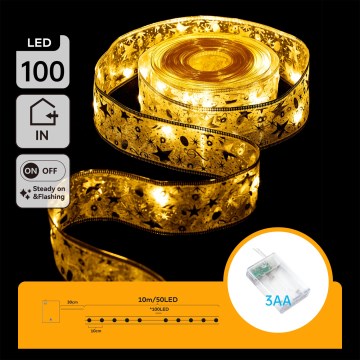 Aigostar - Guirlanda de Natal LED, 100 LEDs, 3xAA, 10 m, branco quente, dourado