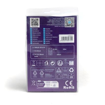 Aigostar - Guirlanda de Natal LED 100xLED/3xAA 10,3 m branco frio