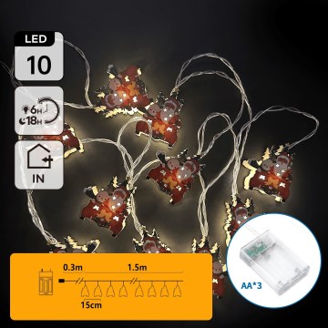 Aigostar - Guirlanda de Natal LED 10xLED/3xAA 1,5 m branco quente com trenós