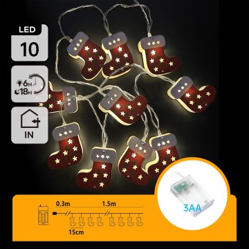 Aigostar - Guirlanda de Natal LED 10xLED/3xAA 1,5 m branco quente meias