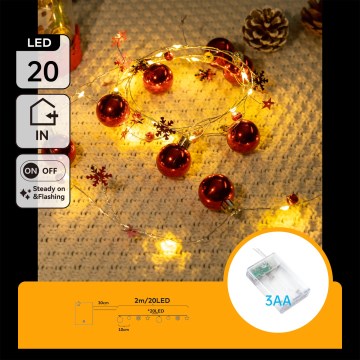 Aigostar - Guirlanda de Natal LED 20xLED/3xAA 2 m branco quente