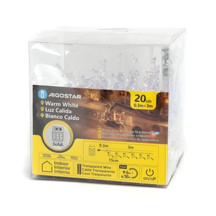 Aigostar - Guirlanda de Natal LED 20xLED/3xAA 3,3m com renas