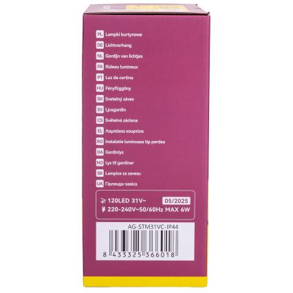 Aigostar - Cordão de LED para exterior 120xLED/6W/230V/8 funções 3x0,6m IP44 branco quente + controlo remoto