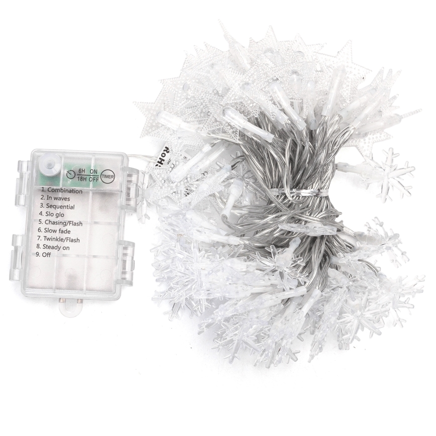 Aigostar - Guirlanda de Natal LED para exterior, 100 LEDs, 8 funções, 3x pilhas AA, 10 m, IP44, branco frio
