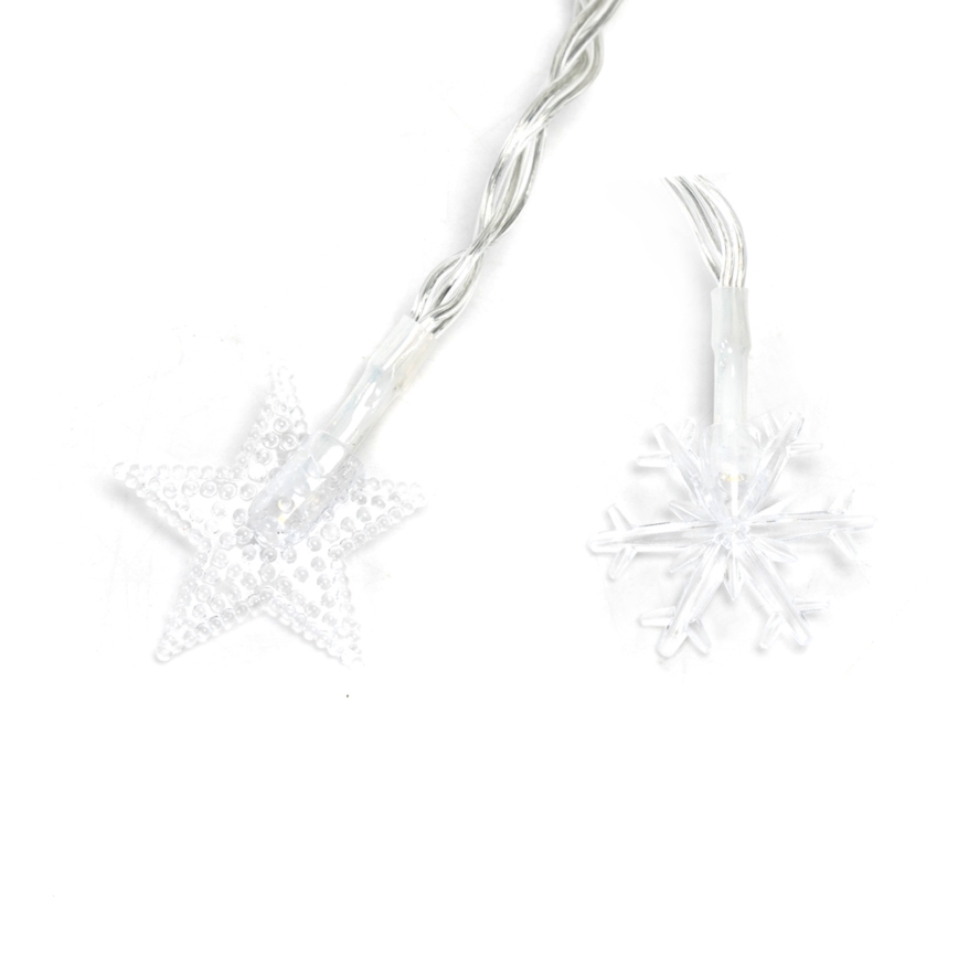 Aigostar - Cordão de luzes LED de Natal para exterior, 100 LEDs, 8 funções, 3x pilhas AA, 10 m, IP44, branco quente, em formato de estrelas