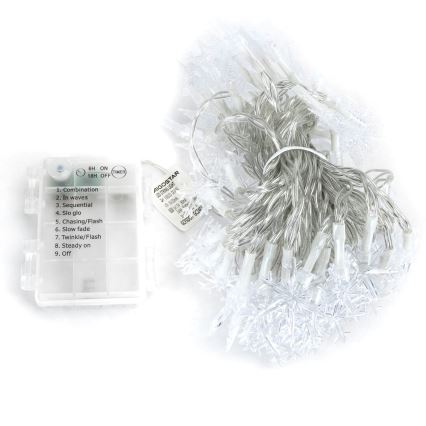 Aigostar - Cordão de luzes LED de Natal para exterior, 100 LEDs, 8 funções, 3x pilhas AA, 10 m, IP44, branco quente, em formato de estrelas