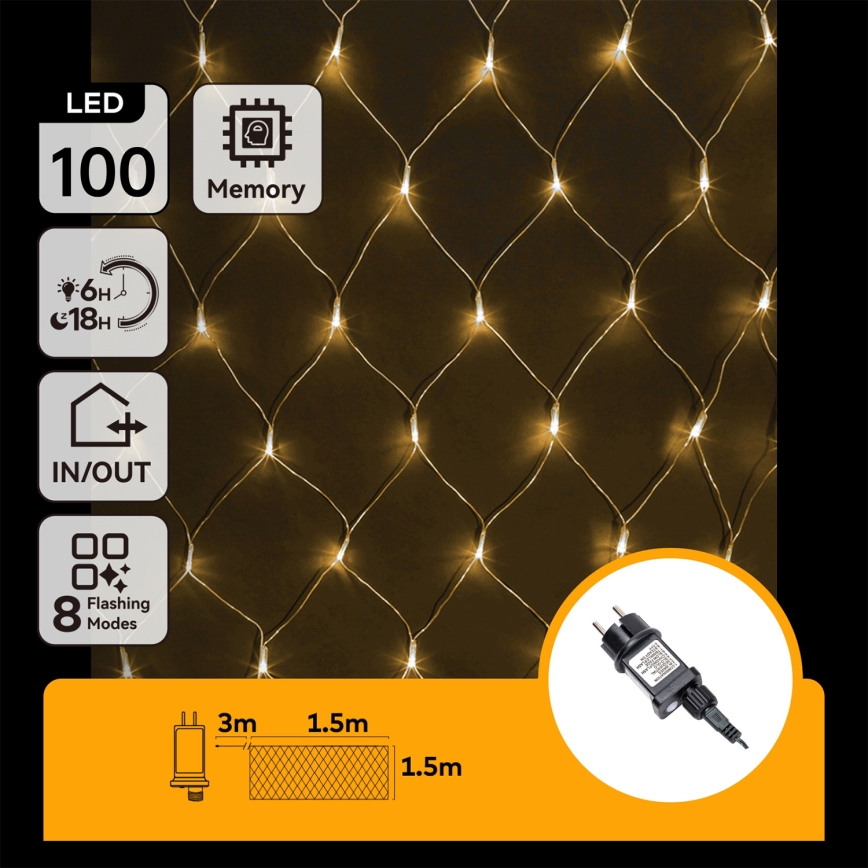 Aigostar - Guirlanda de Natal LED para exterior 100 LEDs/8 funções 4,5x1,5 m IP44 branco quente