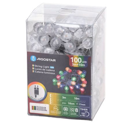 Aigostar - Guirlanda de Natal LED para exterior, 100 LEDs / 8 modos, 13 m, IP44, multicolorido