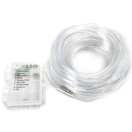 Aigostar - Luzes LED de Natal para exterior 100xLED/8 funções 3xAA 10,3m IP44 branco frio