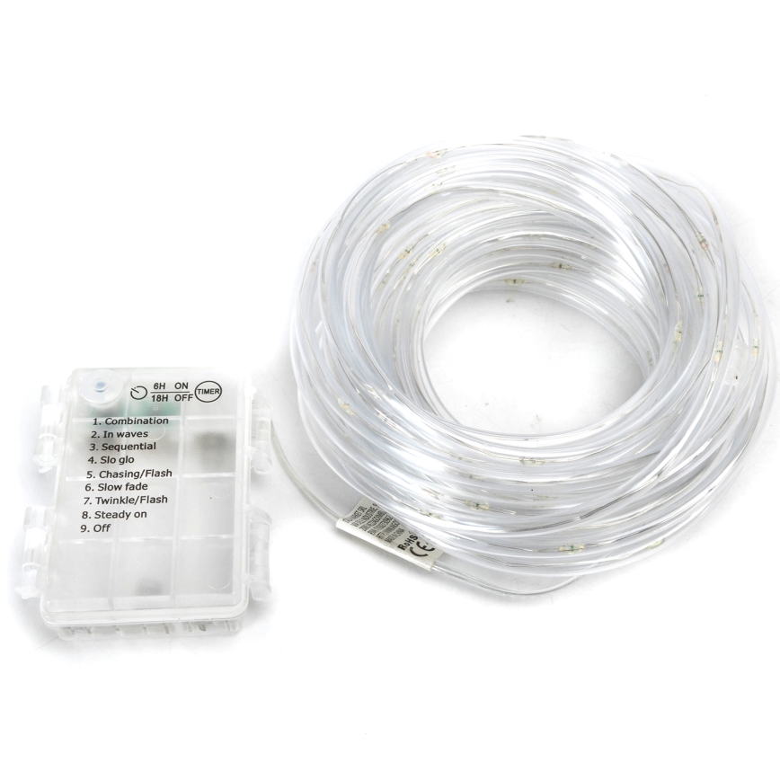Aigostar - Luzes LED de Natal para exterior 100xLED/8 funções 3xAA 10,3m IP44 branco frio