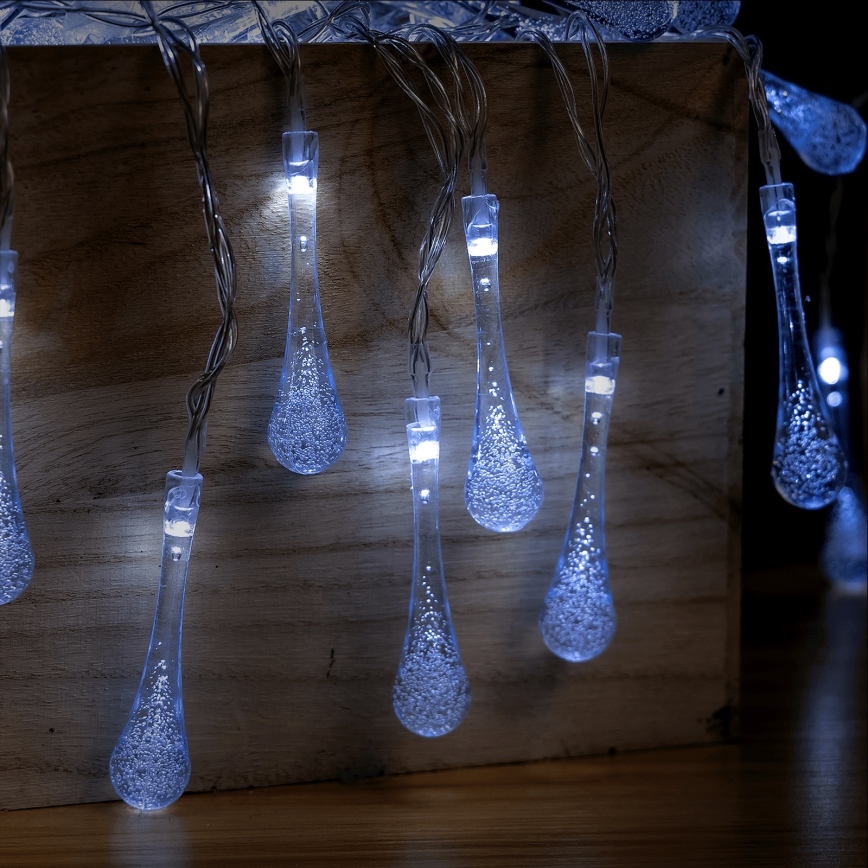 Aigostar - Guirlanda de Natal LED para exterior 100xLED/8 funções 3xAA 10m IP44 branco frio gotas
