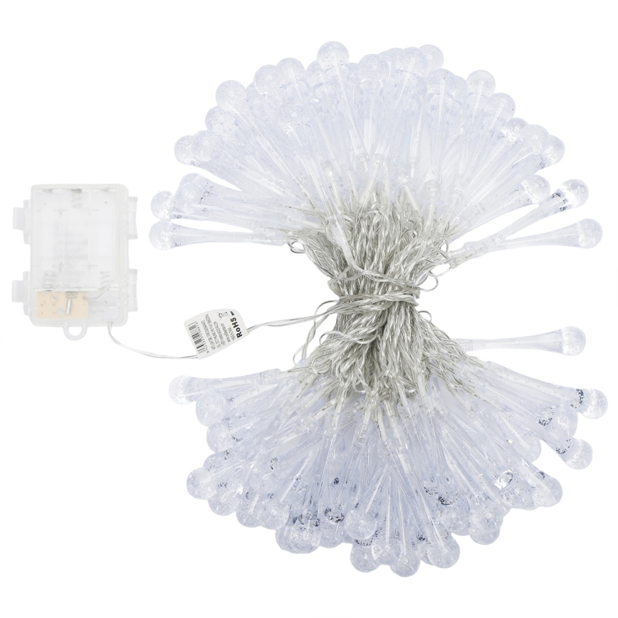Aigostar - Guirlanda de Natal LED para exterior 100xLED/8 funções 3xAA 10m IP44 branco frio gotas