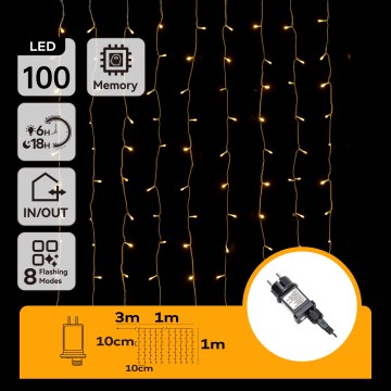 Aigostar - Guirlanda de Natal LED para exterior 100xLED/8 funções 4x1m IP44 branco quente