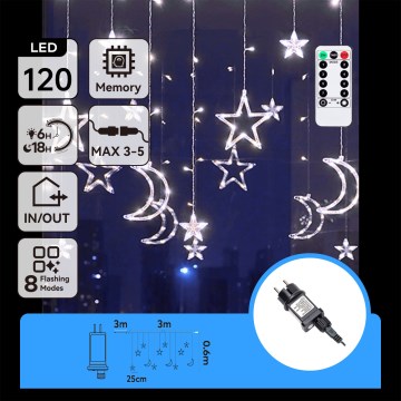 Aigostar - Guirlanda de Natal LED para exterior 120xLED/6W/230V/8 funções 3x0,6m IP44 branco frio + comando remoto