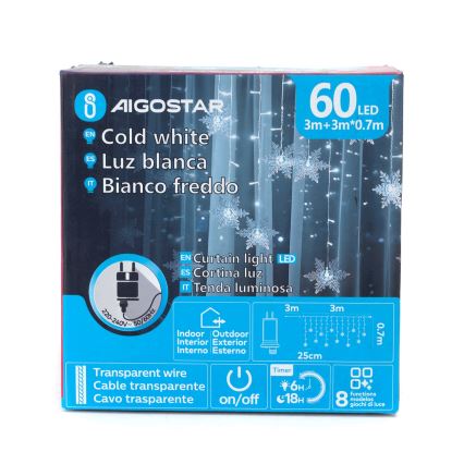 Aigostar - Cordão de luzes LED para exterior 120 LEDs/8 funções 3x0,7m IP44 branco frio + controlo remoto