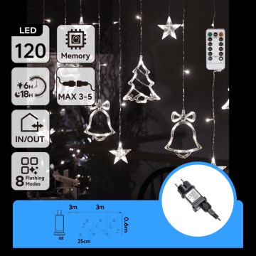 Aigostar - Guirlanda de Natal LED para exterior 120xLED/8 funções 3x0,6m IP44 branco frio + comando remoto