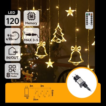 Aigostar - Guirlanda de Natal LED para exterior 120xLED/8 funções 3x0,6m IP44 branco quente + controlo remoto