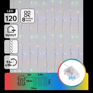 Aigostar - Guirlanda de Natal LED para exterior 120xLED/8 funções 3xAA 3,9x1,2m IP44 multicolorido