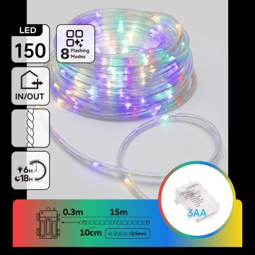 Aigostar - Guirlanda de Natal LED para exterior, 150 LEDs, 8 funções, 3x AA, 15,3 m, IP44, multicolorido