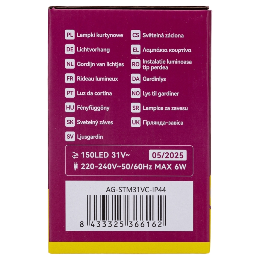 Aigostar - Cordão de luzes de Natal LED para exterior 150 LEDs/6W/230V/8 funções 1,5x1m IP44 branco quente + controlo remoto