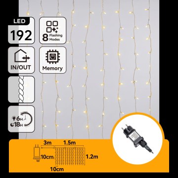 Aigostar - Guirlanda de Natal LED para exterior 192 LEDs/8 funções 4,5x1,2m IP44 branco quente
