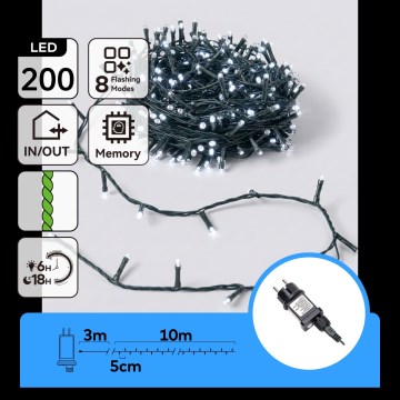 Aigostar - Guirlanda de Natal LED para Exterior 200xLED/8 funções 13m IP44 branco frio