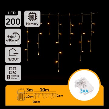 Aigostar - Guirlanda de Natal LED para Exterior 200xLED/8 funções 13x0,6m IP44 branco quente