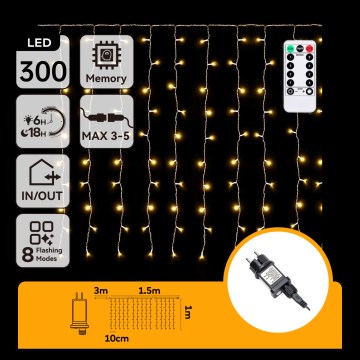 Aigostar - Guirlanda de Natal LED para exterior, 300 LEDs, 8 funções, 3x1m, IP44, branco quente + comando remoto