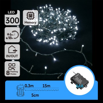 Aigostar - Guirlanda de Natal LED para Exterior 300xLED/8 funções 15,3m IP44 branco frio