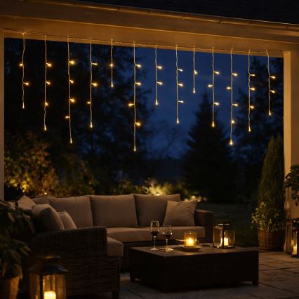 Aigostar - Cordão de luzes de Natal LED para exterior 300xLED/8 funções 3xAA 18x0,6 m IP44 branco quente
