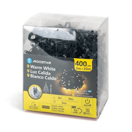 Aigostar - Guirlanda de Natal LED para exterior 400xLED/8 funções 23m IP44 branco quente